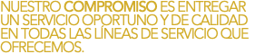 NUESTRO COMPROMISO ES ENTREGAR UN SERVICIO OPORTUNO Y DE CALIDAD EN TODAS LAS LÍNEAS DE SERVICIO QUE OFRECEMOS.